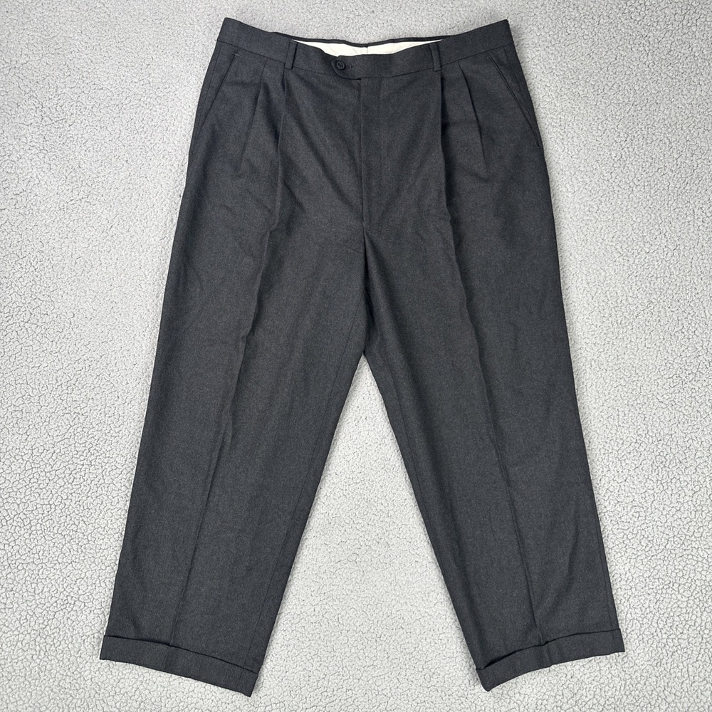Pronto Uomo Wool Cashmere Dress Pants Men 38x27 Black Hemmed Pleated Cuffed